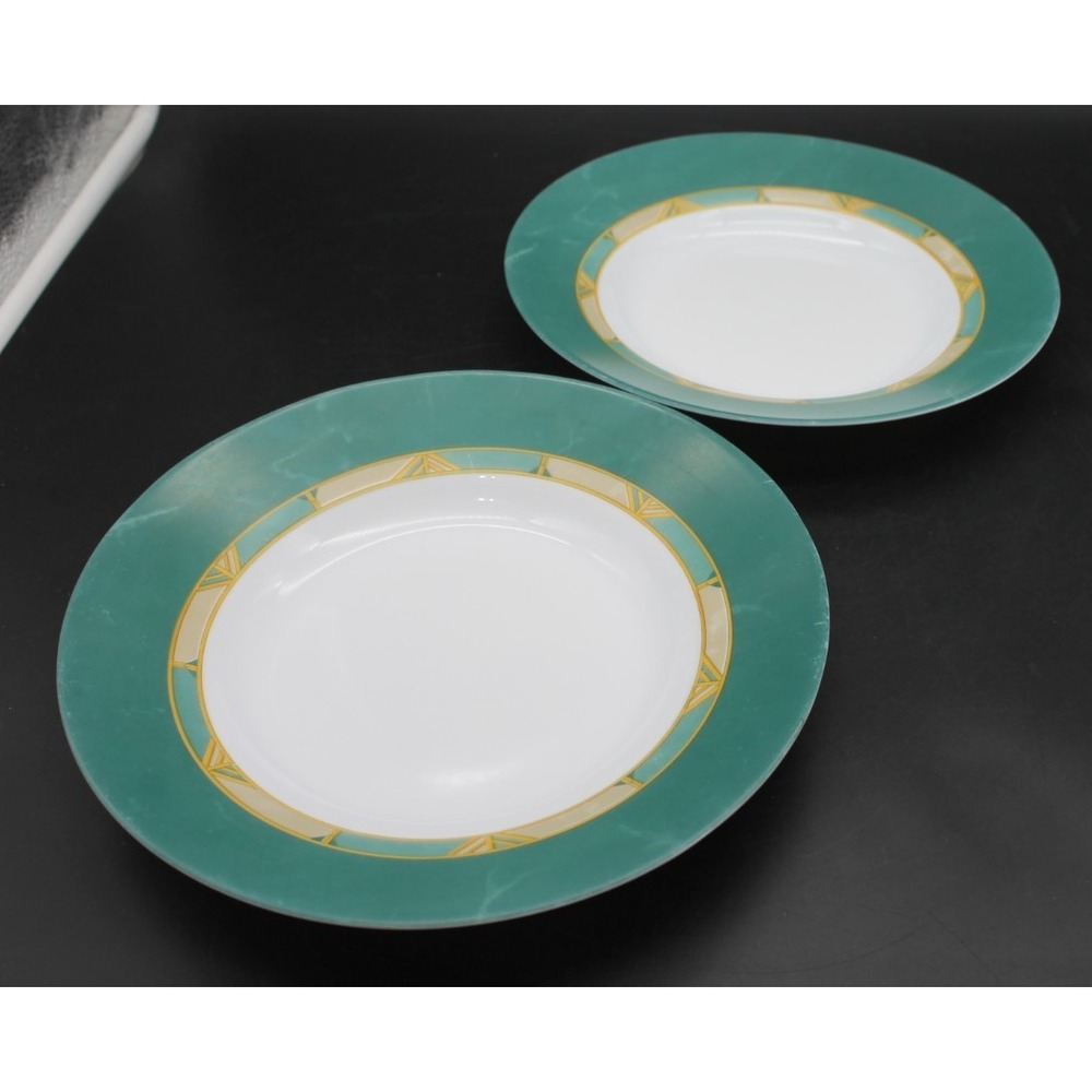 Arcopal France Green Rim Pasta Soup Bowls Set of 2 Glass Cortina Vesuve Vintage